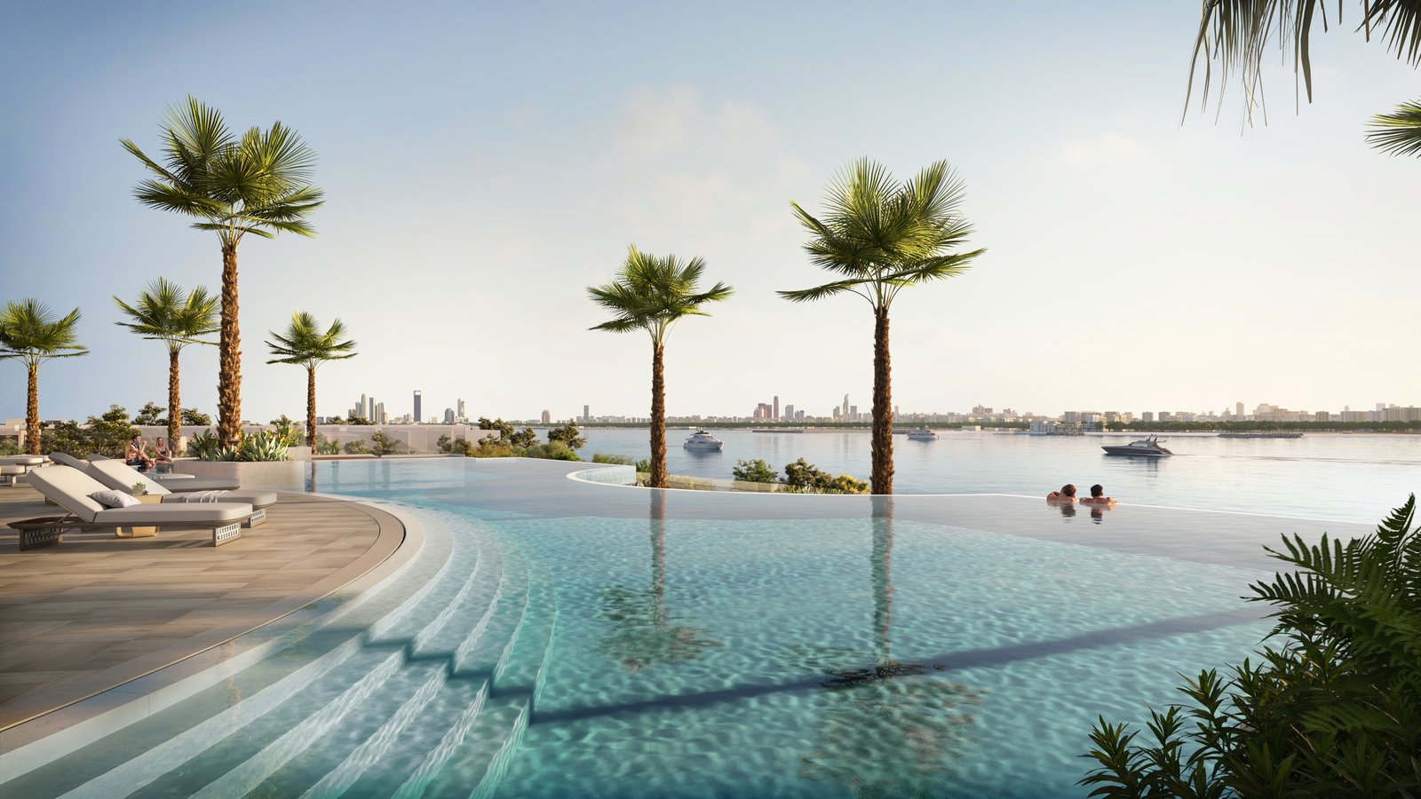 Exclusive community amenities at Bashayer Villas including infinity pool, landscaped parks, and dedicated children’s play zones in Abu Dhabi